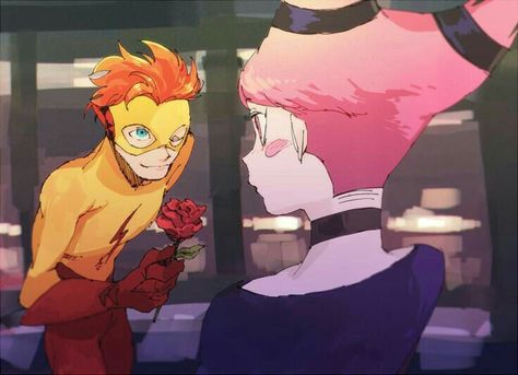 Jinx And Kid Flash, Jinx Teen Titans, Dc Fanart, Dragon Wallpaper Iphone, Teen Titans Fanart, Wally West, Teen Titan, Kid Flash, Univers Dc