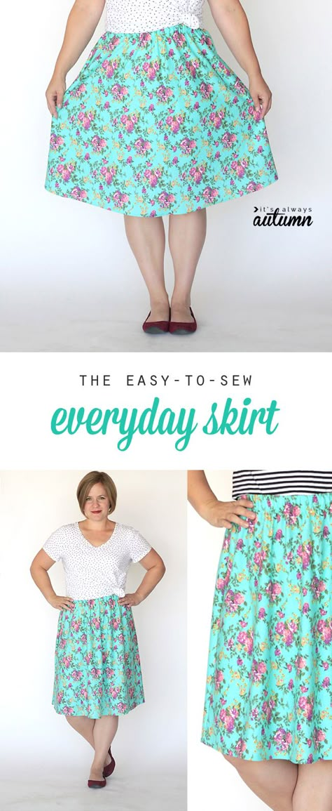 this easy women's DIY skirt only takes 1 yard of fabric and an hour to make! great sewing tutorial. Syprosjekter For Nybegynnere, Everyday Skirt, Simple Sewing Tutorial, Everyday Skirts, Beginners Sewing, Skirt Sewing Pattern, Skirt Patterns, Skirt Sewing, Skirt Tutorial