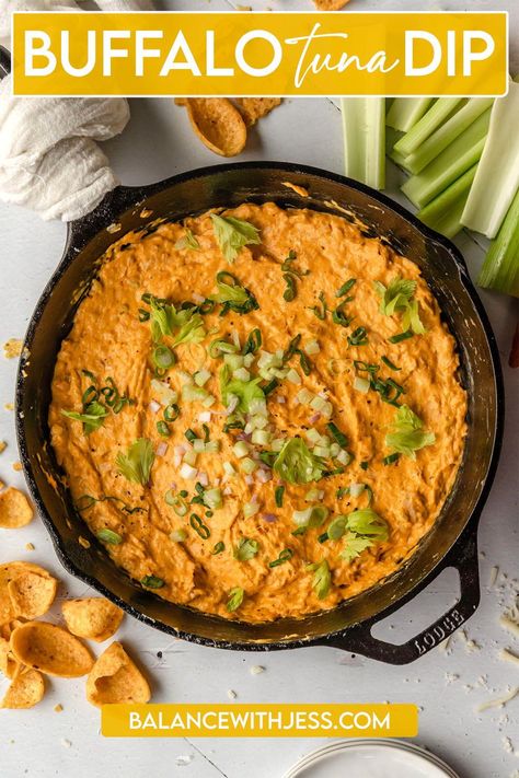 This easy Buffalo Tuna Dip is a fun twist on Buffalo Chicken Dip! Canned tuna adds a subtle umami & boost of flavor, plus it's affordable & convenient! This creamy, cheesy snack only takes 20 minutes & 10 simple ingredients. It's the perfect appetizer for game night, Super Bowl, potlucks, holidays, & parties! Gluten free, less than 30. minutes, one pot, one pan. Healthy Dips And Appetizers, Buffalo Tuna, Dips And Appetizers, Best Chicken Soup Recipe, Tuna Dip, Dip Healthy, Healthy Easter Recipes, Cheesy Snack, Tuna Salad Pasta