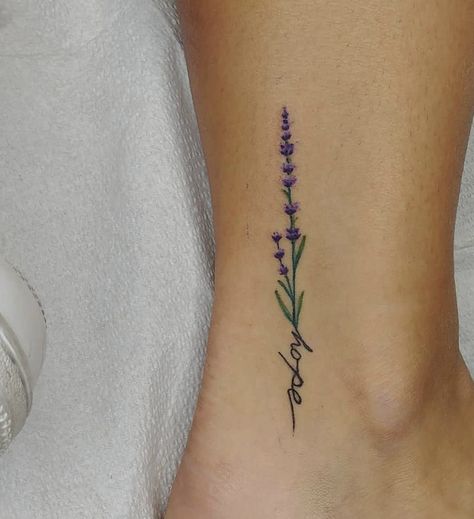 Lavender Tattoo With Name, Ankle Tattoo Scar Cover, Ankle Tattoo To Cover Scar, Ankle Scar Tattoo Ideas, Lavender Ankle Tattoo, Ankle Surgery Scar Tattoo, Vertical Ankle Tattoo, Ankle Scar Tattoo Cover Up, Ankle Scar Tattoo