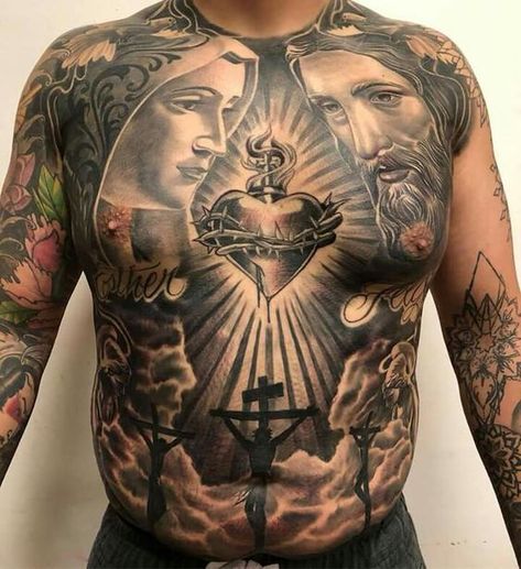 Mexican Tattoo Designs Men, Sacred Heart Tattoo, Herren Hand Tattoos, Catholic Tattoos, Sacred Heart Tattoos, Heaven Tattoos, Christ Tattoo, Tattoos Mandala, Religious Tattoo