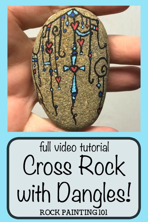 Dangle Art Cross Rocks ~ Beautiful Christian rock painting ideas. Use zendangle technique to create a rock with a cross. #crossrock #rockwithcross #christianrockpaintingideas #dangleart #zendanglerocks #zendangle #easterrock #rockpainting101 #rockpaintingideas Christian Rock Painting, Rock Painting Ideas For Beginners, Painting Rocks Ideas, Rock Painting Idea, Rock Painting Tutorial, Painting Ideas For Beginners, Rock Painting Ideas, Christian Rock, Rock Rock