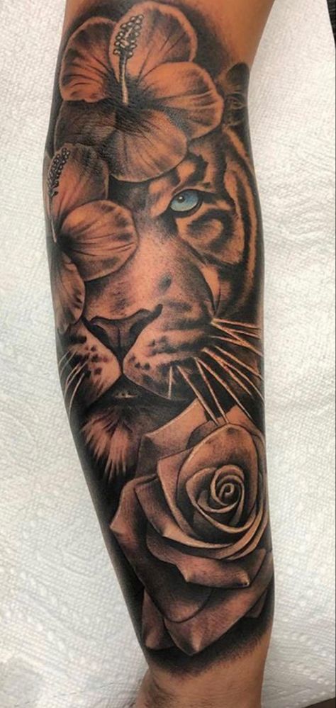 Lion Arm Tattoo Women Half Sleeves, Tiger Tattoo For Women Arm Sleeve, Leopard Print Flower Tattoo, Quote Sleeve Tattoos For Women, Tiger Eyes Tattoo For Women Sleeve, Leo Mom Tattoo, Tiger Tattoo Sleeve For Women, Cover Up Tattoos Black Women, Tattoo Ideas Female Cover Up Arm