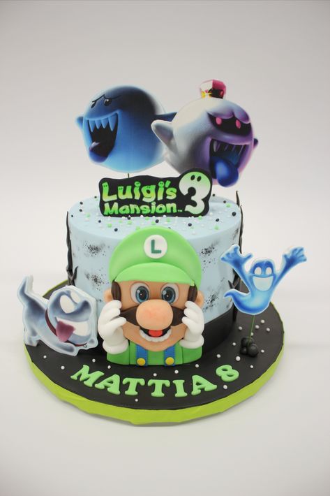 Luigi's Mansion Birthday Cake, Luigi Mansion Cake, Luigi Party, Luigi Cake, Luigis Mansion, Luigi Mansion, Super Mario Cake, Super Mario Bros Birthday Party, Mario Cake