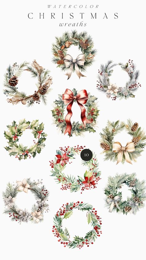 Watercolor Christmas Clipart Christmas Christmas Wreath - Etsy Sweden Watercolor Art Christmas Wreath, Christmas Wreath Clipart, Christmas Stock Photos, Diy Holiday Cards, Wreath Drawing, Winter Clipart, Winter Illustration, Clipart Christmas, Loose Watercolor