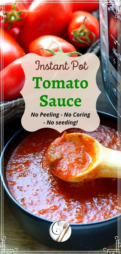 Looking for an EASY homemade tomato sauce? Easy, delicious, healthy homemade tomato sauce made with fresh San Marzano tomatoes right in your Instant Pot. No peeling, coring or seeding required. Freeze it in packages for later use for spaghetti, lasagna, and pasta.Weight Watchers Points: 2 Freestyle Smart Points per cup. Freezer friendly and meal prep friendly, too! Instant Pot Cherry Tomato Sauce, Instapot Marinara, Non Tomato Pasta Sauce, Tomato Sauce With Fresh Tomatoes, Best Tomato Sauce Recipe, Pasta Sauce With Fresh Tomatoes, Nomato Sauce, Carrots And Beets, Sauce With Fresh Tomatoes