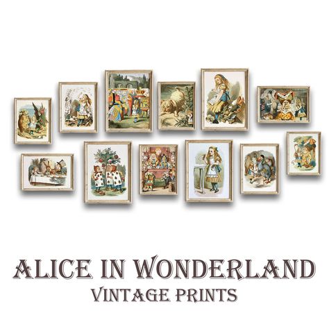 Alice In Wonderland Print, Alice In Wonderland Vintage, Gallery Wall Art Set, Vintage Nursery, Cadeau Diy, Vintage Landscape, Black And White Prints, Girl's Room, Art Gallery Wall