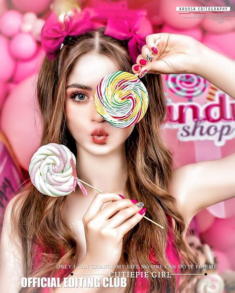 Photoshoot With Lollipop, Candy Photoshoot Ideas, Lollipop Photoshoot, Candy Photoshoot, Sweet 16 Photos, Rainbow Lollipops, Valentine Photo Shoot, Creative Fashion Photography, Candy Girl