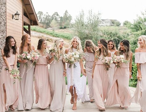 August Wedding Colors, Bohemian Bridesmaid Dress, Bohemian Bridesmaid, Blush Wedding Colors, Fashion Challenge, Bridal Party Gowns, Blush Bridesmaids, Fashion Indian, Blush Bridesmaid Dresses