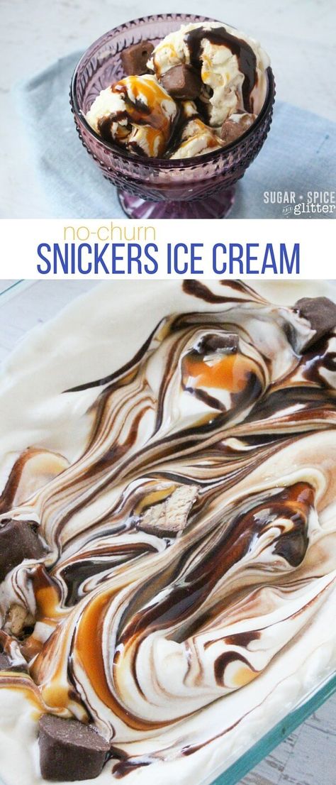 Homemade Snickers Ice Cream, Snickers Ice Cream, Chocolate And Caramel, Homemade Snickers, Homemade Ice Cream Recipes, No Churn Ice Cream, Ice Cream Popsicles, Ice Cream Recipe, Ice Cream Desserts