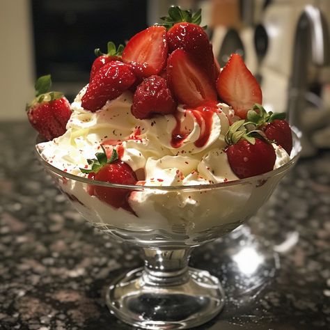 Strawberry Sundae with Whipped Cream Ingredients For the Sundae: 1 quart vanilla ice cream 1 pint fresh strawberries, hulled and sliced 1 cup heavy whipping cream 2 tablespoons powdered sugar 1 teaspoon vanilla extract Strawberry syrup (store-bought or homemade) Fresh mint leaves for garnish (optional) For the Homemade Strawberry Syrup: 1 cup fresh or frozen strawberries 1/2 cup granulated sugar 1/4 cup water 1 teaspoon lemon juice Instructions Prepare the Homemade Strawberry Syrup (if usin... Strawberry And Whipped Cream, Homemade Strawberry Syrup, Strawberry Sundae, Strawberry Syrup, Fresh Mint Leaves, Whipping Cream, Strawberry Ice Cream, Ice Cream Sundae, Fresh Strawberries