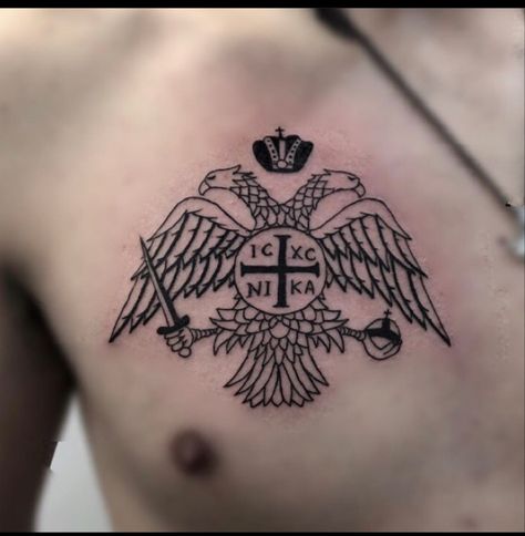 Catholic Chest Tattoos, Byzantine Tattoo Ideas, Tattoos For Fighters, Crusades Tattoo, Russian Orthodox Tattoo, Crusade Tattoo, Byzantine Tattoo, Orthodox Christian Tattoo, Orthodox Tattoo Ideas