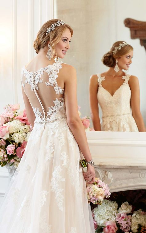 Romantic beaded lace makes up the fitted bodice of this breathtaking A-line wedding gown from Stella York. See all the details inside. Wedding Dress Illusion Back, Wedding Dress Ballgown, Stella York Wedding Dress, 2016 Wedding Dresses, Stella York, Back Wedding Dress, Used Wedding Dresses, Illusion Dress, Luxury Wedding Dress