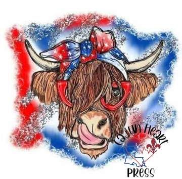 All The Heifers In One Place Glasses Usa, Image Collage, Fourth Of July Decor, 4th July, Highland Cow, Hand Print, Usa Flag, Original Image, Fourth Of July