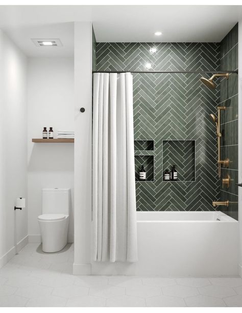 Green Shower Tile Bathroom, Diy Bedroom Wall, Green Shower Tile, Bathtub Shower Combo, Green Tile Bathroom, Tiles Backsplash, Wall Murals Diy, Bathroom Tub Shower, Tiles Kitchen