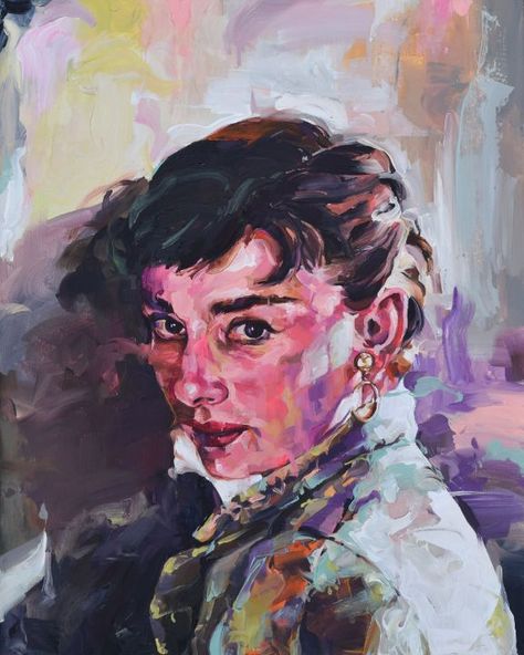 Contemporary Portraiture, Contemporary Expressionism, Audrey Hepburn Art, Art Alevel, Portraiture Painting, Pretty Faces, Expressionism Painting, A Level Art, Fashion Icon