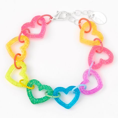 Jewelry Png, Glittery Jewelry, Heart Chain Bracelet, Bracelets Pink, Rainbow Accessories, Plastic Craft, Rainbow Gift, Beaded Jewels, Kawaii Jewelry