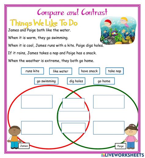 1st Grade Compare And Contrast Activities, Compare And Contrast Worksheet, Compare And Contrast Worksheet 2nd Grade, Compare And Contrast 3rd Grade, Compare And Contrast Topics, Compare And Contrast First Grade, Compare And Contrast, Reading Comprehension, Biology