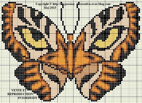 Butterfly tiger AUNTIES BUTTERFLY Tiger Cross Stitch Pattern Free, Tiger Butterfly, Butterfly Cross Stitch, Pola Kristik, Pola Sulam, Beaded Cross Stitch, Pixel Art Pattern, Crochet Tapestry, Cross Stitch Animals