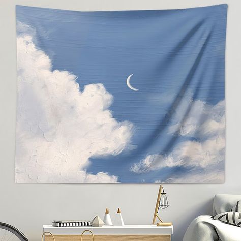 Tapestry Painting, Sky Tapestry, Tapestry Modern, Modern Tapestry, Blanket On Wall, Cloud Wall, Modern Tapestries, Moon Tapestry, Tapestry Bedroom