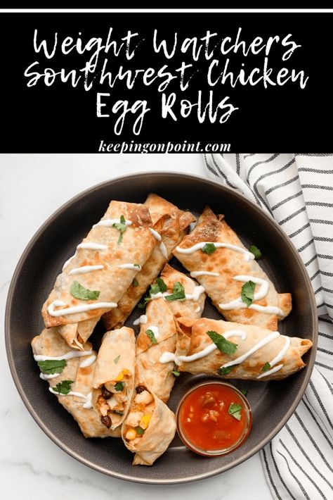 Southwest Chicken Egg Rolls (Air Fryer or Oven Baked) Ww Air Fryer Egg Rolls, Ww Air Fryer Recipes With Points, Chicken Egg Rolls Air Fryer, Ww Appetizers, Southwest Egg Rolls, Ww Dinners, Weight Watchers Food Points, Ww Lunch, Blue Recipes