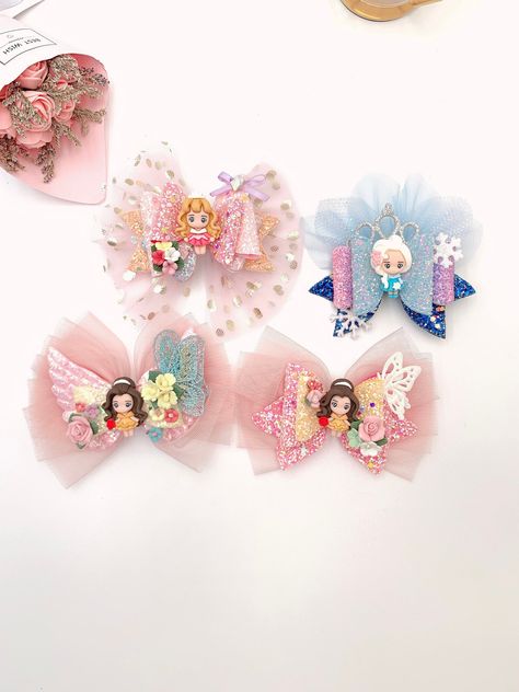 Belle Inspired Hair, Disney Princess Hair Bows, Elsa Hair, Belle Hairstyle, Princess Hair Bows, Disney Princess Elsa, Tulle Bow, Princess Hair, Tulle Bows