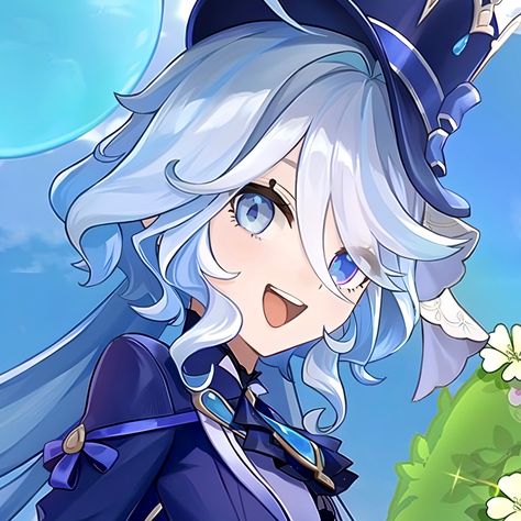 〜 source : genshin impact ◟ official art Furina Icon, Blue Anime, 2nd Anniversary, The Legend Of Zelda, Manga Pictures, Phone Themes, I Icon, Top Hat, Tag Art