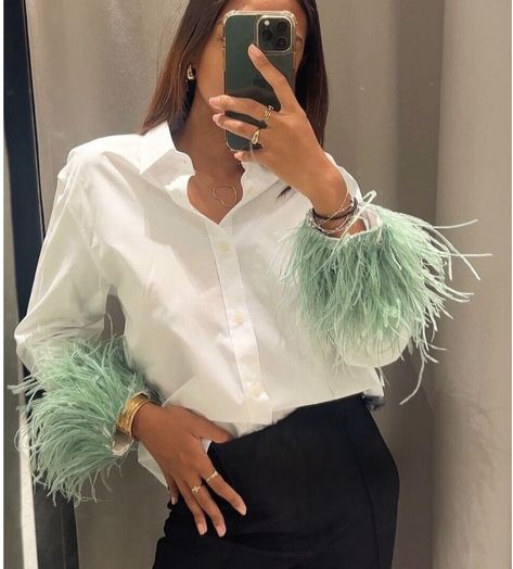 #ad Great shopping ideas for ZARA WOMAN COLLARED POPLIN SHIRT WITH FEATHER APPLIQU�S WHITE 2165/003 NEW, Fashion Tops Feather Shirt Outfit, Zara Poplin Shirt, Feather Shirt, Feather Cuffs, Zara Spring, Pink Long Sleeve Blouse, Light Green Color, Collars For Women, Zara Woman