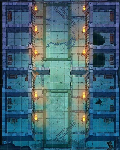 Dungeon Prison 2, this is a bonus map for every tier. It's a simpler layout, with the cavers removed so that it can run as a normal jail… Jail Dnd Map, Jail Battlemap, Dnd Jail Cell Map, Dnd Prison Map, Prison Battlemap, Dnd Prison, Fantasy City Map, Map Layout, Dungeon Tiles