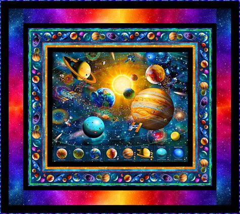 Climb on board a space shuttle in order to blast off into this galactic space quilt! Solar System Quilt Pattern, Galaxy Quilt Pattern, Galaxy Quilt Ideas, Planets Quilt, Planet Quilt, Solar System Quilt, Outer Space Quilt, Galaxy Quilt, Solar Planet