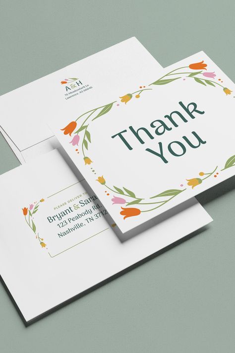 Express your gratitude with flair! Our fully customizable Modern Floral Thank You Card Template is perfect for weddings, showers, and any special occasion. Instantly downloadable and editable with Templett—complete with matching envelope designs for a polished, professional look. Say “thank you” with style and ease! #ThankYouCard #FloralStationery #DIYTemplate Floral Card Template, Elegant Stationery, Floral Stationery, Floral Trends, Floral Card, Floral Craft, Envelope Design, Thank You Card Template, Diy Template