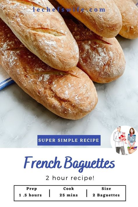 Quick And Easy Baguette Recipe, Same Day Baguette Recipe, Fast Baguette Recipe, Easy French Baguette Recipe, Small Batch Baguette Recipe, Mini Baguette Recipe, Baggett Recipe, Quick Baguette Recipe, Easy Baguette Recipe