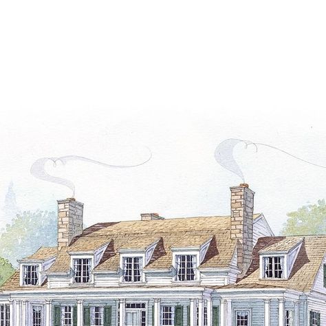 C. Brandon Ingram on Instagram: "An all American classic - white siding, dormers, a gambrel roof, and a sprawling front porch…. #watercolor  #house #rendering #drawing #handdrawn #whitehouse #classichouse #american #shingle #woodroof #concept" C Brandon Ingram, House Rendering, Rendering Drawing, White Siding, Watercolor House, Brandon Ingram, Gambrel Roof, Wood Roof, All American