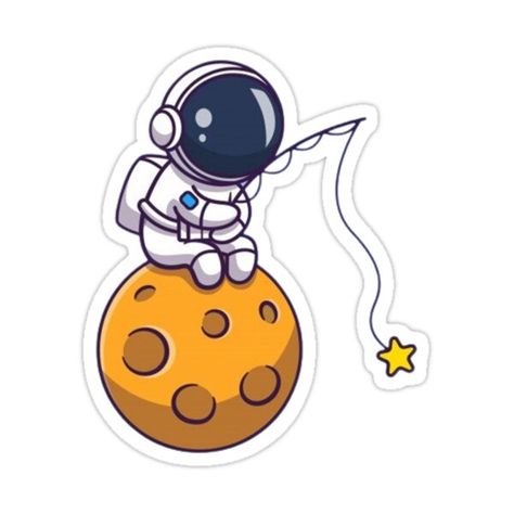 Decorate laptops, Hydro Flasks, cars and more with removable kiss-cut, vinyl decal stickers. Glossy, matte, and transparent options in various sizes. Super durable and water-resistant. This is a really cute but simple astronaut desgin, as they are sitting on the moon and fishing for stars... Astronaut Fishing, Astronaut Sticker, Astronaut Drawing, Astronaut Illustration, Planet Drawing, Cute Astronaut, Space Artwork, Cute Star, Space Pictures