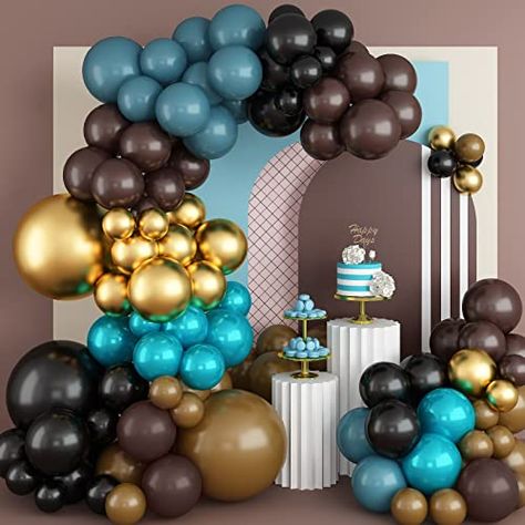 110 Pcs Teal Black and Gold Balloon Garland Kit, Turquoise Tan Dusty Blue Gold Balloons Different Size, Metallic Chrome Latex Matte Balloons Arch Kit for Boys Birthday Graduation Party Decorations Black And Gold Balloon Garland, Blue Gold Balloons, Matte Balloons, Gold Balloon Garland, Balloons Arch, Black And Gold Balloons, Graduation Party Decorations, Arch Kit, Gold Balloons