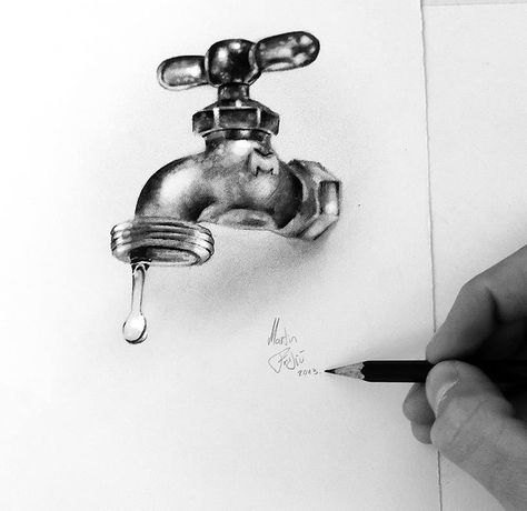 Tap sketch 3d Pencil Drawings, Realistic Eye Drawing, Pencil Drawing Tutorials, 3d Art Drawing, 그림 낙서, Pencil Shading, Object Drawing, Kunst Inspiration, Pencil Drawings Easy