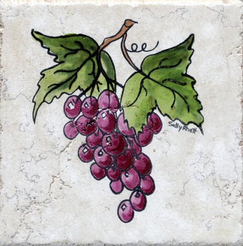 Red grapes tile Tile Bar Backsplash, Fruit Tiles, Tile Bar, Grape Drawing, Bar Backsplash, Grape Painting, Wine Bottle Vases, Watercolor Tattoo Flower, Red Grape