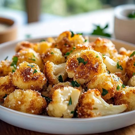 Parmesan Cauliflower Bites: Crispy, Delicious Snack Recipe Parmesan Cauliflower Bites, Cauliflower Parmesan Crisps, Cauliflower Appetizer Recipes, Crispy Parmesan Cauliflower, Crispy Cauliflower Bites, Cauliflower Tots, Crispy Cauliflower, Parmesan Cauliflower, Fried Foods