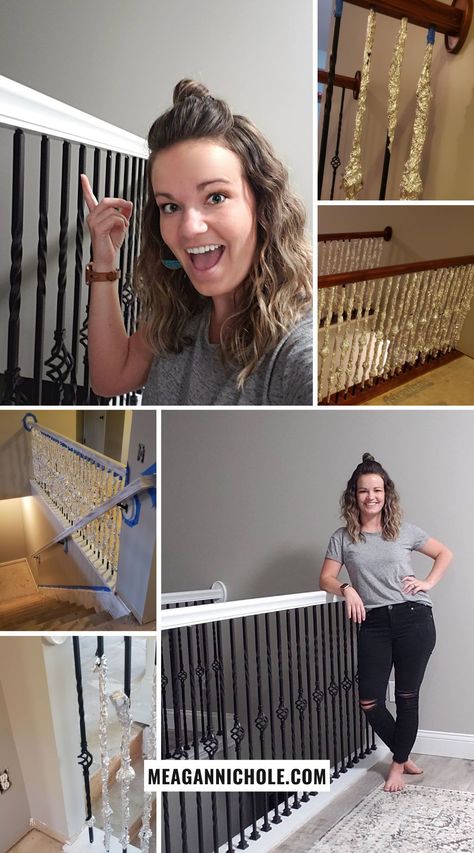 No more banister blues! Let us guide you on how to rejuvenate your banister without sanding! Say hello to fresh, vibrant hues and goodbye to dull, dreary banisters. Get ready to transform your space with these DIY banister tips and tricks, all without the need for sanding. Dare to paint? Here's your chance! 🎨Check out the tutorial on MeaganNichole.com Painted Stair Rails Banisters, Diy Banister, Banister Makeover, Wood Banister, Easy Diy Home Projects, Cheap Diy Home Decor, Painted Stairs, Budget Home Decorating, Cheap Crafts