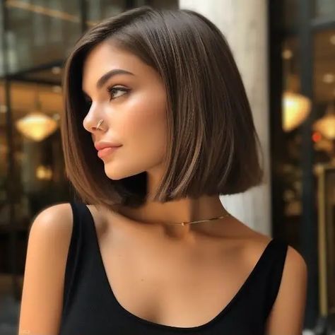 Chin Length Bob Oval Face, Chin Length Haircut, Chin Length Haircuts, Course Hair, Wavy Bob Haircuts, Brunette Hair With Highlights, Chin Length, Chin Length Hair, Hair Streaks