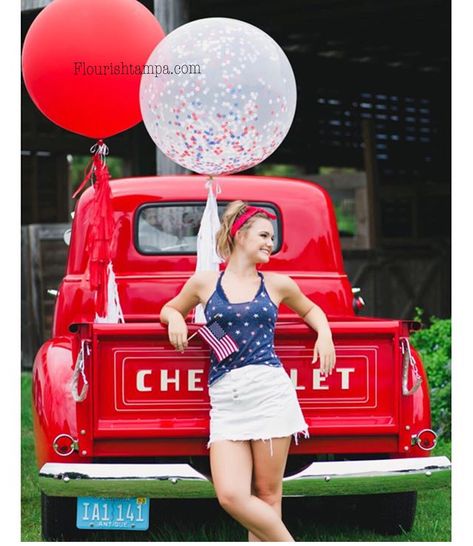 Fourth Of July Photo Shoot, Lux Picnic, Blue Photoshoot, Balloon Company, Photo Fun, All American Girl, Blue Tassel, Land Of The Free, Confetti Balloons