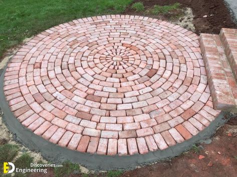 Top 40 Most Beautiful DIY Garden Path  Ideas | Engineering Discoveries Circle Patio, Circular Patio, Brick Pathway, Paving Ideas, Brick Patio, Brick Path, Brick Paving, Front Walkway, Path Ideas