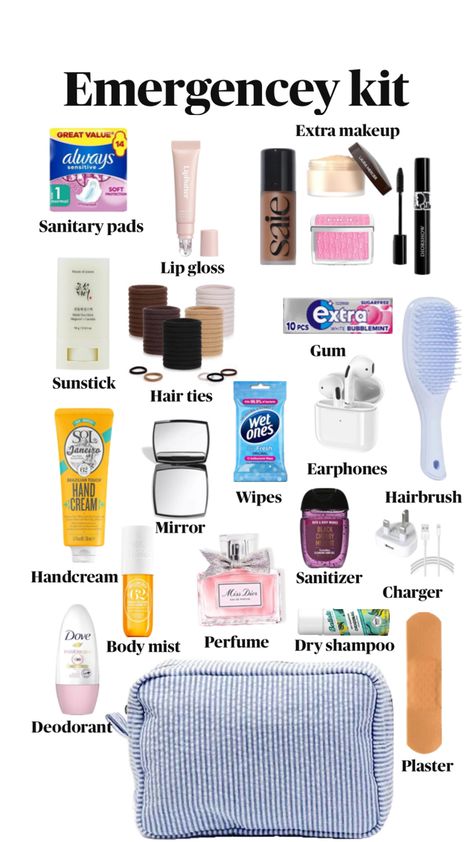 Kit For School, Hand Wipes, Sanitary Pads, Emergency Kit, School Hacks, Body Mist, Black Mirror, Dry Shampoo, Hair Brush