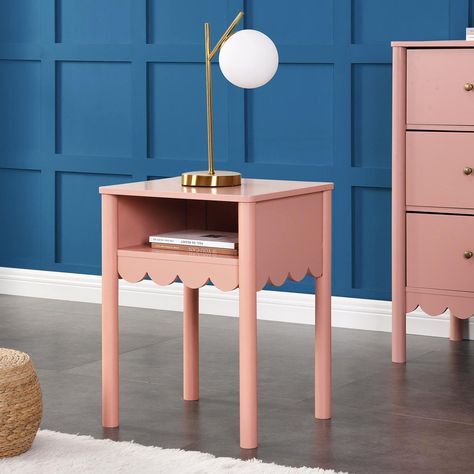 Henley Pink Scalloped Edge Bedside Table | daals Modern Bedroom Wardrobe Ideas, Bedside Table Ikea, Modern Bedroom Wardrobe, Bedroom Wardrobe Ideas, Bedside Table Styling, Kids Bedside Table, Pink Bedroom Design, Chest Bedside Table, Bedroom Cupboard