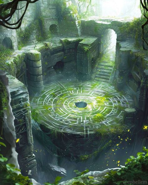 Old Ruins Concept Art, Fantasy Environment Art, Ancient Ruins Concept Art, Dark Fantasy World, The Fountain Of Youth, Fantasy Ideas, Landscape Concept, Fountain Of Youth, Fantasy Pictures