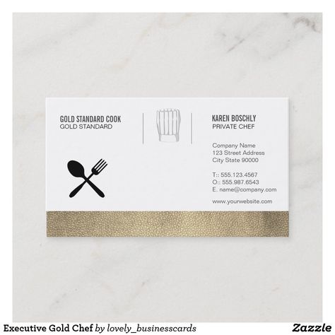 Executive Gold Chef Business Card Private Chef, Culinary Arts, Business Card, Business Cards, Free Design, Tool Design, Chef, Place Card Holders, Created By