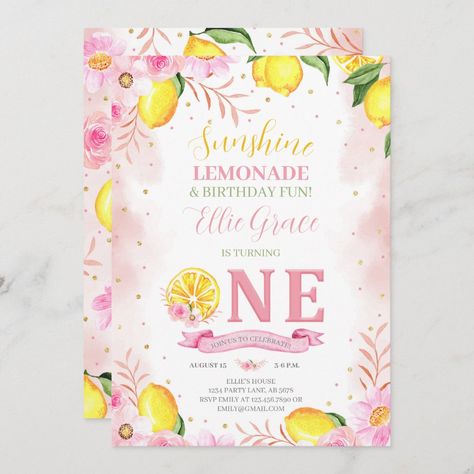 Lemonade 1st Birthday, Virtual Invitations, Grad Invitations, 1st Birthday Invitation, 1st Birthday Invitations, Grad Party, Pink Lemonade, Grad Parties, 1st Bday