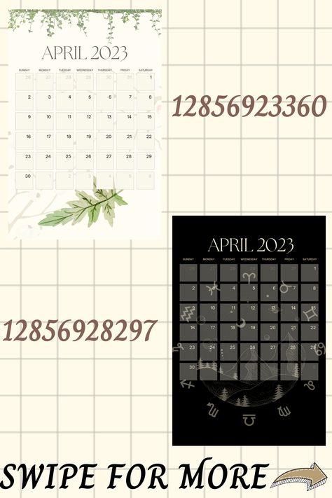 April is approaching! It is now time to prepare and change your bloxburg calendar decals into these April ones<3 I decided to add two dark themes as well c: Any suggestion designs for the May calendars? #roblox #bloxburg #bloxburgdecals #robloxdecals #bloxburgcalendardecals #bloxburgapril2023 #bloxburg2023 Roblox Picture Id Codes Kitchen, To Do List Decals Bloxburg, Bloxburg Decals Calender 2023, Cool Things To Add To Your Bloxburg House, Bloxburg Picture Codes Calendar 2023, Bloxburg Picture Id Codes Calender, What To Add To Your Bloxburg Town, Aesthetic Decals For Bloxburg, Roblox Picture I’d Codes