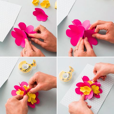 Create paper flowers with this easy tutorial. Pop Up Flower Cards, Making Paper, Origami Easy, Construction Paper, Mothers Day Crafts, Heart Cards, Pop Up Cards, Floral Cards, Easy Tutorial