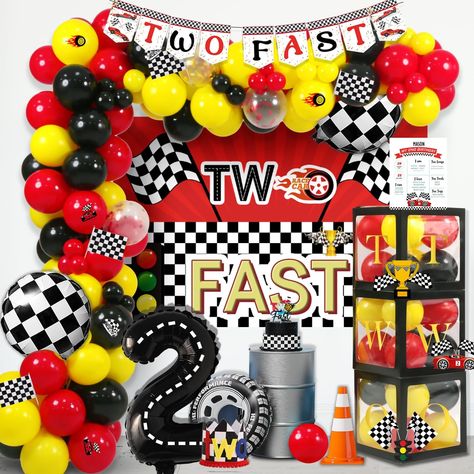 PRICES MAY VARY. 🏁 AMAZING RACE CAR PARTY – Is your kid interested in the race car? Is your kid a fan of one of the popular drivers? This race car theme party will be a big hit for your 2-year-old kid. The elements of the hot wheel, checkered, race car, and trophy can make everyone’s engine race. Your guests are all immersed in this wonderful party, which is thrown by you! 🏎️ TWO FAST BIRTHDAY DECORATIONS INCLUDES - 61 x 12’ latex balloons | 4 x 12’’ confetti balloons | 30 x 5’’ latex balloons Fast Birthday Decorations, Two Fast Two Furious, Backdrop Balloon Garland, Hot Wheels Themed Birthday Party, Party Decorations Backdrop, Race Car Party Decorations, Two Fast Birthday, Backdrop Balloon, Cars Birthday Party Decorations